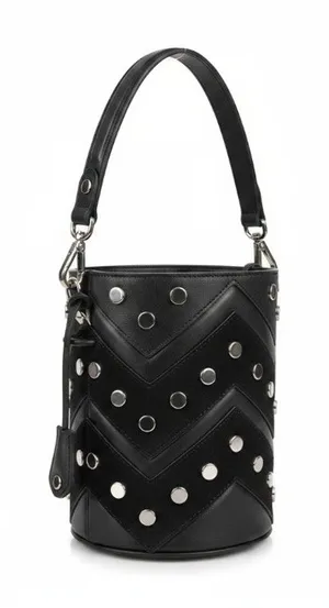 SALAR Italian Leather Studed Bucket Handbag Black Boho Luxury Rare Made In Italy thumbnail 1