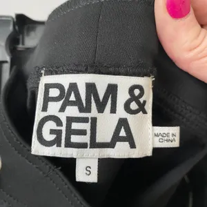 Pam & Gela S‎ Black Track Pants White Side Stripe Drawstring Tapered Athleisure thumbnail 4