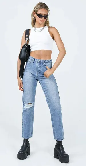 Princess Polly Calisto Straight Leg Jean Light Wash Denim thumbnail 2