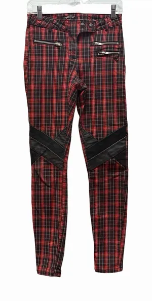 Maison Scotch Red Plaid Punk Goth Biker Skinny Pants Women's Size 27 Soda S&S thumbnail 1
