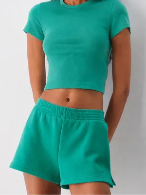 Aritzia Tna Sweatfleece Cozy Fleece Perfect Fleece Shorts in Green thumbnail 1