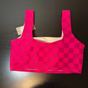 Albion Fit Magenta Check Olivia Swim Crop Belted Bottom Two Piece Set Medium NWT thumbnail 4