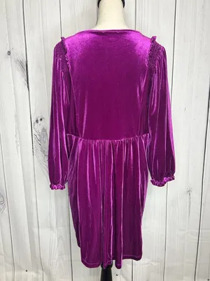 Umgee Women's Velvet Jewel Toned Purple Top Size M Fairy Smocked V-Neck thumbnail 8
