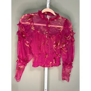 Free People Time For Shine Mesh Floral Smocked Crop‎ Top Fairycore Whimsy thumbnail 2