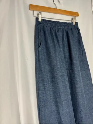 Women's Navy Blue Asymmetric Draped blouse with palazzo pant -2 piece set NWOT thumbnail 14
