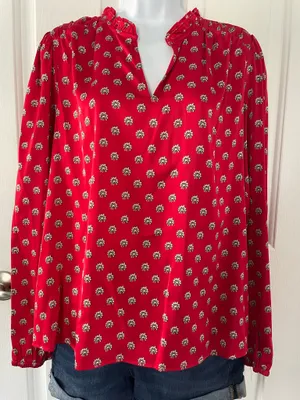 Women’s Wonderly Red Long Sleeve Silky Shirt Blouse New With Tags Size L thumbnail 1
