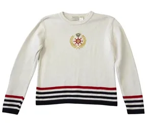 Vintage Koret‎ Cream Nautical Embroidered Crest Cotton Sweater Small Preppy thumbnail 1