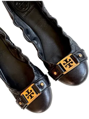 Tory Burch Leather Ambrose Ballet Flats Black Size 7 thumbnail 6