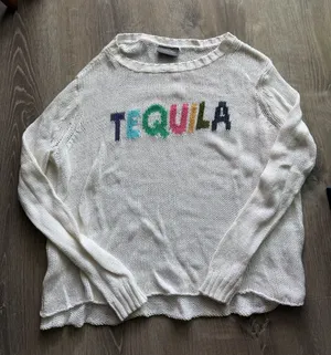 Wooden Ships White Knit Sweater with Multicolor 'TEQUILA' Lettering thumbnail 1
