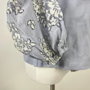 NWOT Anthropologie DOLAN Lace Puff-Sleeve Top Blue Size L Long sleeve thumbnail 12