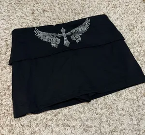 Y2K Black Rhinestone Cross Wing Mini Skort thumbnail 1