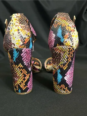 Report Multicolor Snakeskin Ankle-Strap Block Heel Sandal Pink/Yellow/Blue 8.5 thumbnail 6