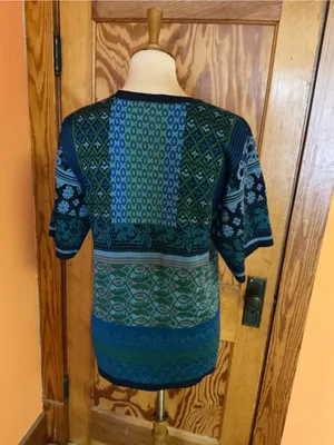 Coldwater Creek USA Mixed Pattern Cardigan Blue Green Rayon Knit Boho Sweater thumbnail 9