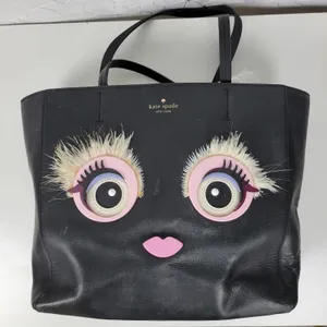 Kate Spade Womens Shoulder Bag Black Monster Eyes Hallie 100% Cow Leather Tote thumbnail 2