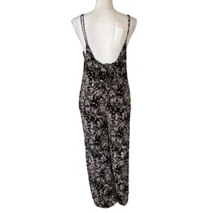 Lulus Size S Black Floral Print Jumpsuit Wide Leg Tie Back Pockets V Neck thumbnail 3