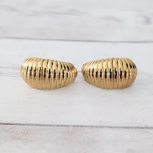 Vintage Clip On Earrings Stylish Chunky Large Statement Gold Tone Corrugated thumbnail 4
