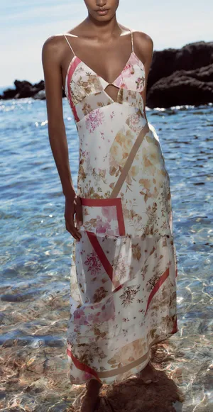 ZARA dress midi floral boho summer casual split satin wedding thumbnail 5