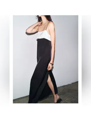 Zara Black and White Slip Maxi Dress with Spaghetti Straps thumbnail 4