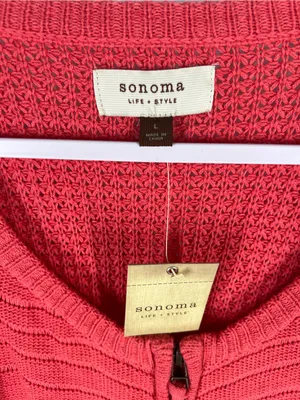 Sonoma Life + Style NWT Coral Open Knit Zip Cardigan Sweater L thumbnail 2