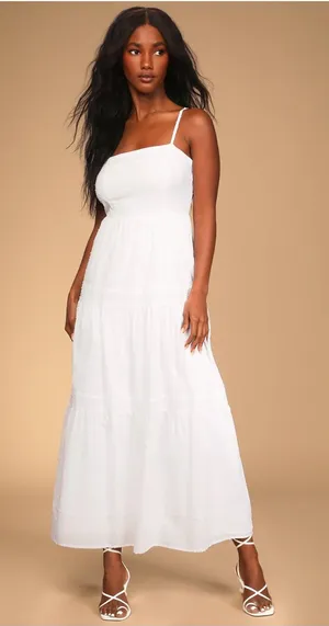 Lulu’s Sunny Situation White & Pink Swiss Dot Tiered Maxi Dress Size Small thumbnail 1