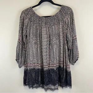 Anthropologie Black and Cream Off the Shoulder Lace Trim Western Boho Top Size S thumbnail 8