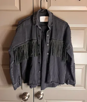 ZARA Black Fringe Jacket Denim thumbnail 1