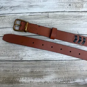 Fossil Leather Belt Size L 36.5" Brown Boho Chevron Whipstitch Western Festival thumbnail 6