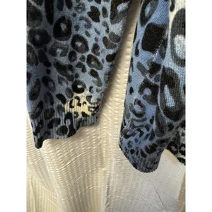 Quacker Factory Blue Leopard Print Full Zip Up Hoodie Size M Sparkle Embellished‎ thumbnail 8