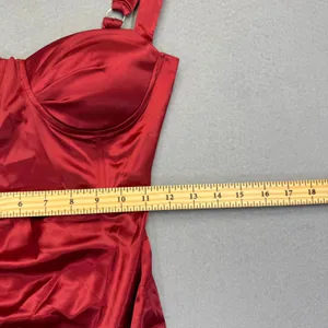 Heiress Beverly Hills Red Satin Ruched Bustier Midi Dress XS Bodycon Glam thumbnail 4