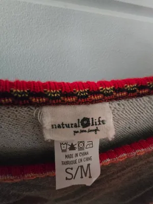 NATURAL LIFE Grey Top with Red and Navy Crochet Trim S/M thumbnail 4