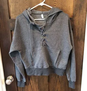 Free People Womens Size XS/P Gray Long Sleeve Believe It Lace Up Hoodie thumbnail 1