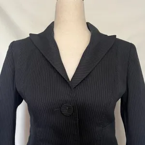 Y2K Anne Klein Pinstripe Womens Blazer Sz OP Career Quiet Luxury Academia Gray thumbnail 3