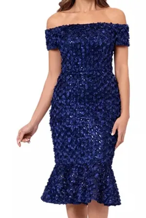 Xscape - 3D Petal Off-The-Shoulder‎ Lace Fit & Flare Dress thumbnail 1