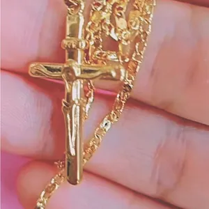 NEW 24k Yellow Gold Vermeil Crucifix Cross Pendant Necklace,‎ 16-18” thumbnail 10