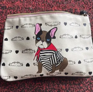 Betsey Johnson French bulldog wristlet zipper pouch thumbnail 1