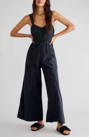 NEW Free People After All Ruched Wide Leg Jumpsuit Size Small thumbnail 1
