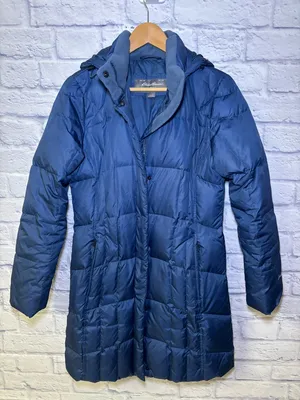 Eddie Bauer Goose Down Filled Hooded Womens Trench Coat Parka Small Blue Winter thumbnail 1