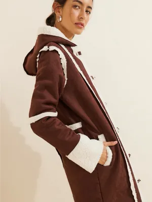 Anthro Daisy Street Borg Shearling Seam Detail Jacket thumbnail 2