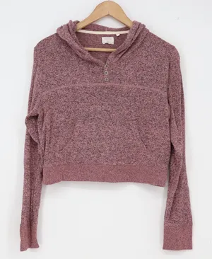 Out From Under Hoodie Women L Henley Mauve Space-Dye Cropped Pullover Excellent thumbnail 1