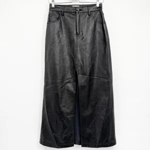 Pilcro Anthropologie Womens Black Faux Leather The Madi Front Slit Maxi Skirt 2 thumbnail 3