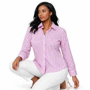 Lands' End Women's M Pink Striped‎ No Iron Button-Up Shirt Officecore Old Money thumbnail 1