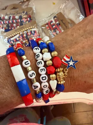 🇺🇸🇺🇸🇺🇸BOGOHO🇺🇸🇺🇸🇺🇸Fashion Jewelry Red White Blue Patriotic Beaded Bracelet Stack thumbnail 4