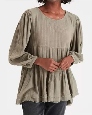 American Eagle Women's Size XS Olive‎ Green Tiered Babydoll Top thumbnail 1