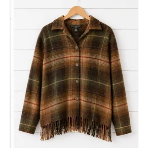 Norton Studios Vintage Wool fringe crop button down size 4 petite Brown thumbnail 7