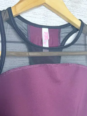 VS PINK Burgundy Crop Top Sports Bra Unlined Racerback Spell Out Logo Size Large thumbnail 6