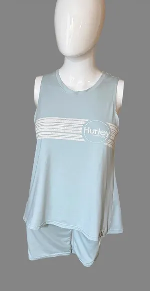 Hurley Light Blue Striped Logo Tank & Short Set thumbnail 1