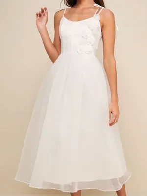 Lulus Intentionally Darling White Organza Tie-Strap Rosette Midi Dress thumbnail 1