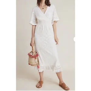 Farm Rio for Anthropologie OffWhite Lace‎ Devore Midi Dress M thumbnail 3