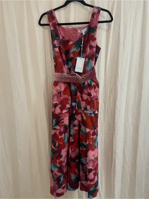 Prosperina Diana Pink Multi Floral Print Cotton Belted Midi Dress thumbnail 3
