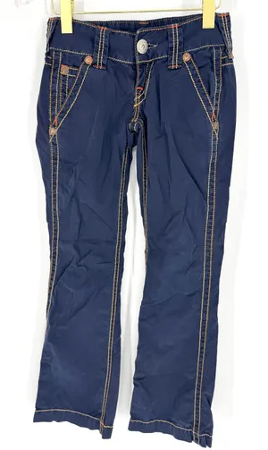 True Religion Joey Navy Blue Big T Stitch Low Rise‎ Flare Pants 26 Made in USA thumbnail 1